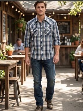 Venzulia 2XL Blue Plaid Button-Up Shirt